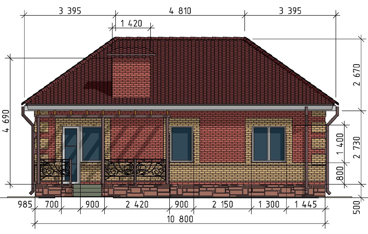 Одноэтажный дом 9,4 х10,8 м. из кирпича, общей площадью 80 кв.м. ??
