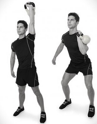 Толчок гири над головой.