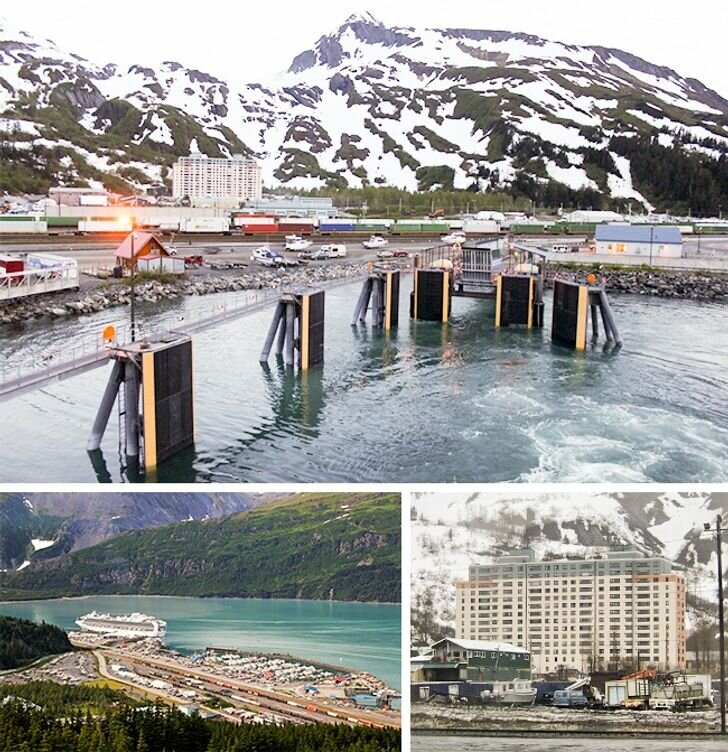 Уиттиер город на Аляске. Уиттиер город на Аляске фото. Уиттиер город на Аляске Википедия. Башни Бегич. 7 необычных городов