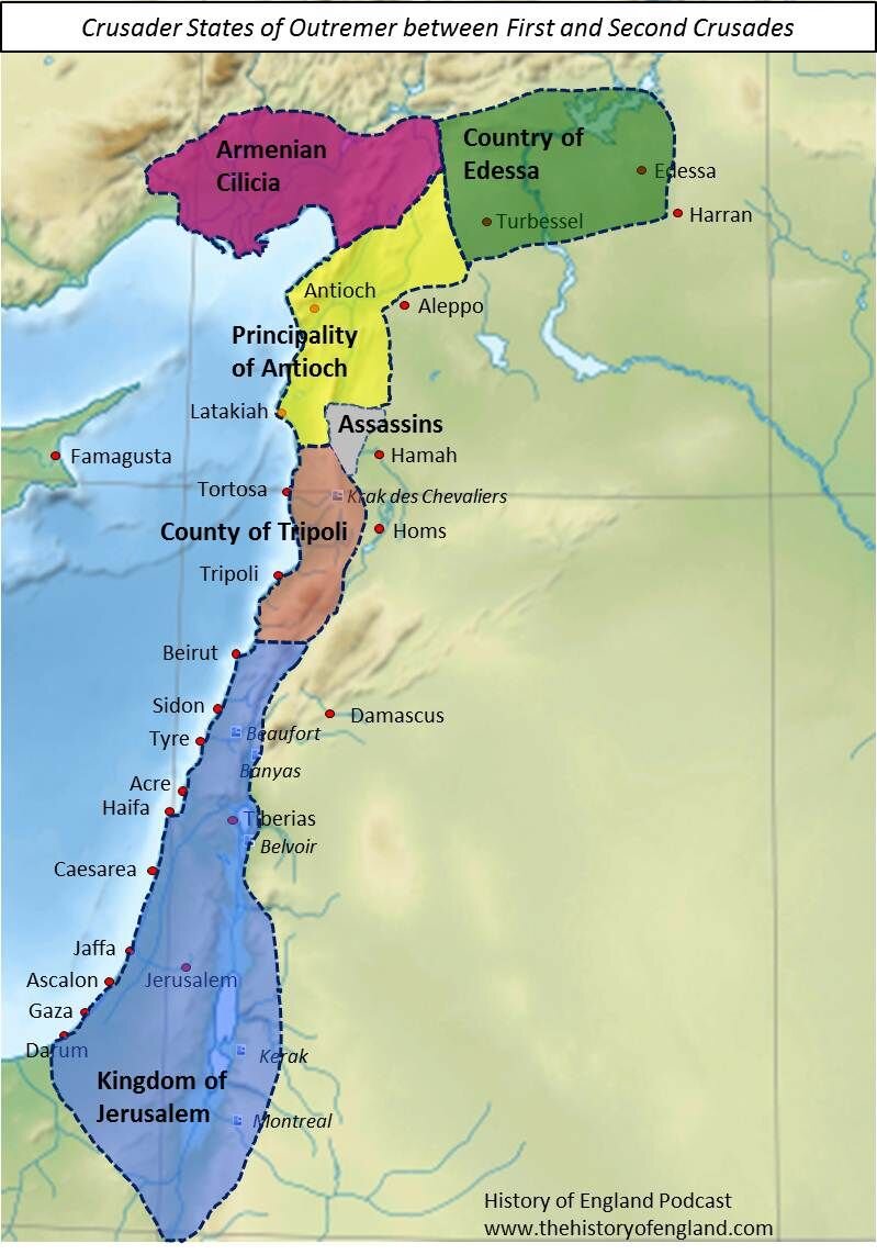 Карта иерусалимского королевства в 12 веке. Владения крестоносцев после первого крестового похода. Карты крестоносцев. Государства крестоносцев на востоке карта. Карты крестоносцев.
