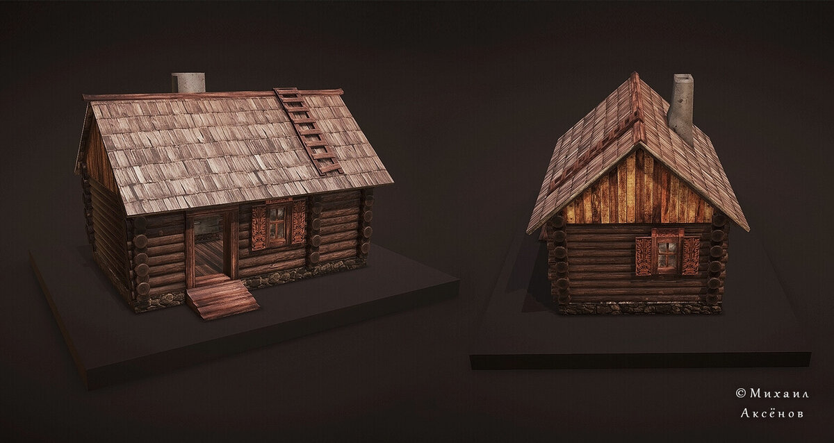 3d модель деревянной избы, создана в программе Blender, текстуры Substance 3d Painter.