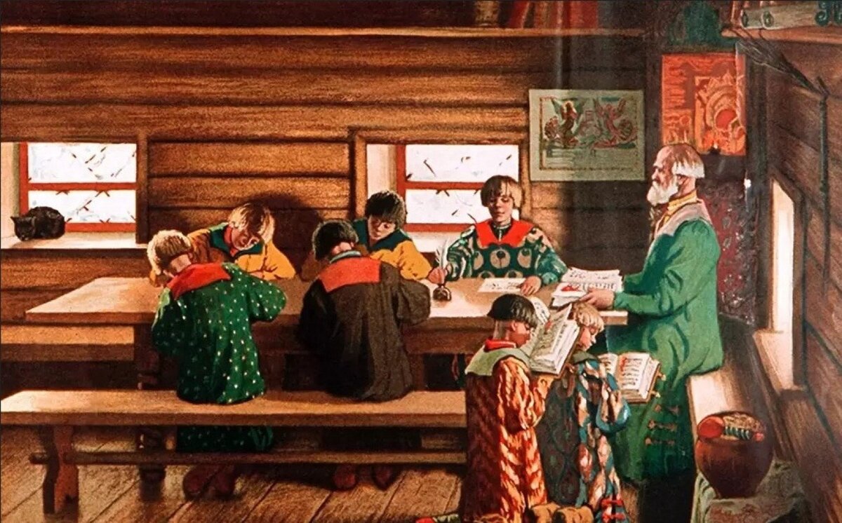 Б. М. Кустодиев. Земская школа в Московской Руси
