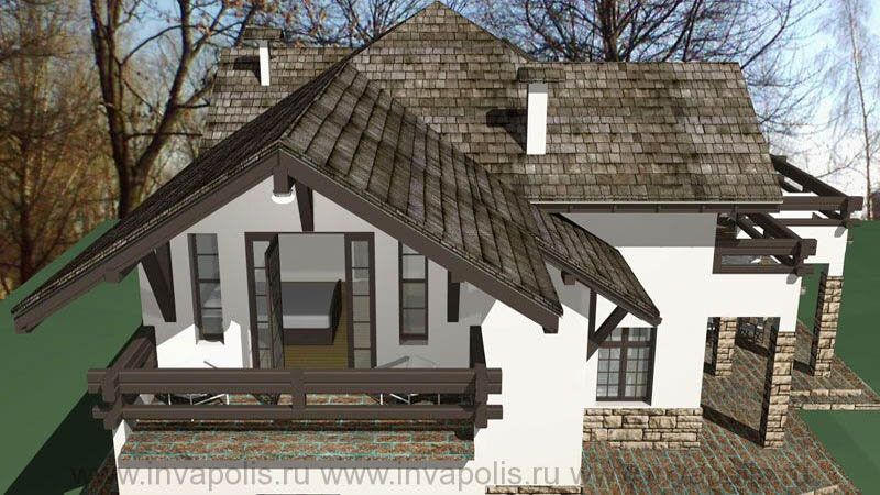 Основа архитектуры этого дома - шале - "музыка крыш", скаты которых формируют живописные фасады, и террасы - солярии с двух сторон коттеджа.