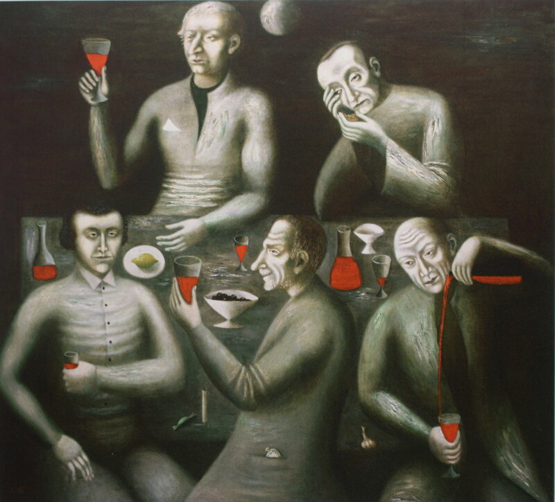 Ольга Булгакова. Застолье при луне. 92×100 см, х.м., 1980 г.