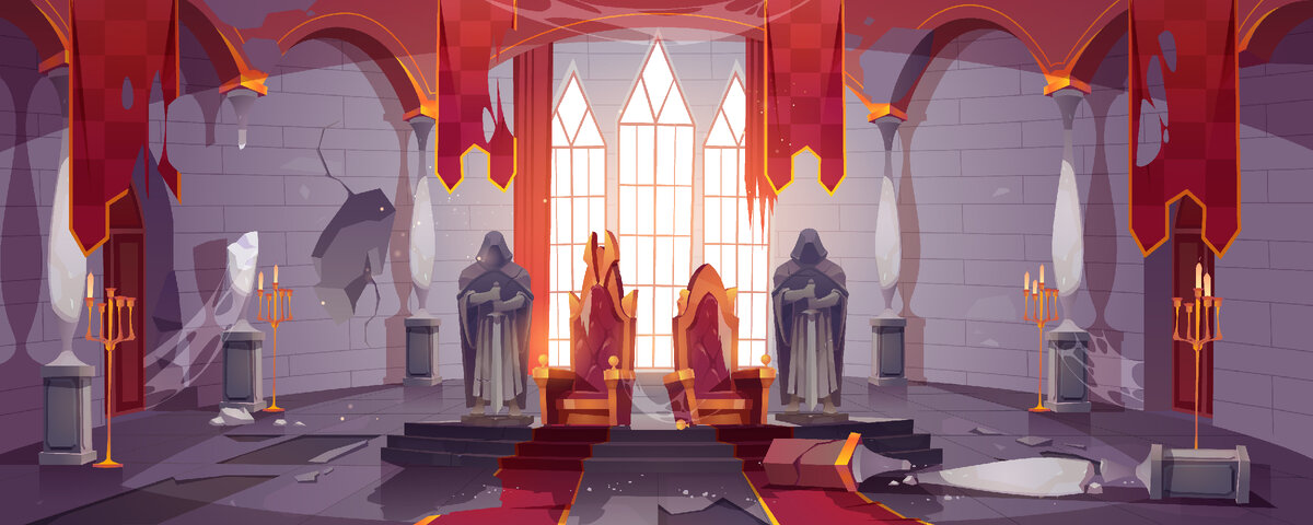 https://www.freepik.com/free-vector/abandoned-medieval-castle-with-gold-royal-thrones_9396120.htm#query / Image by upklyak</a> on Freepik