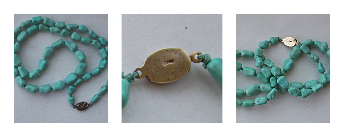 Фото автора. Бусы из природной бирюзы из бусин в форме наггетсов