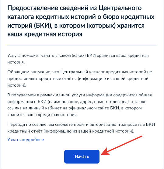 «РБК Инвестиции»📷Пример запроса в Центральный каталог кредитных историй (ЦККИ) через «Госуслуги»
