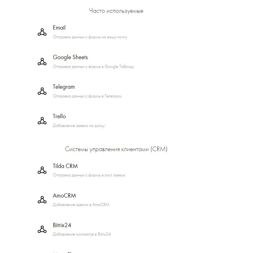 Варианты интеграции форм Tilda 