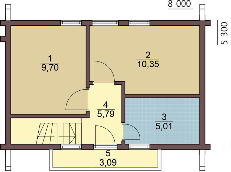 Небольшой дом 5,3х8 м., из бруса , с мансардой, общей площадью 67 кв.м.