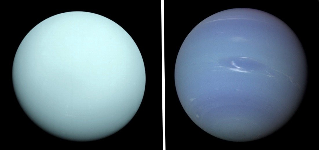 Уран и Нептун сфотографированные зондом Voyager 2. Источник: NASA / JPL 