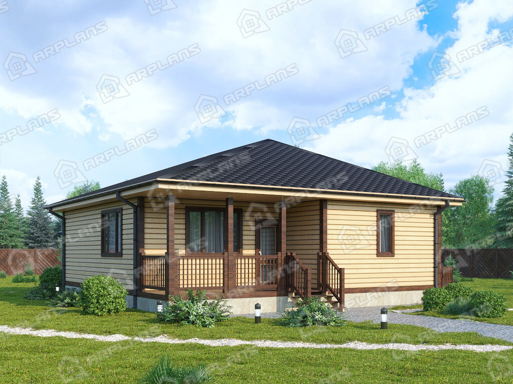 Фото 1 одноэтажного каркасного дома с 2 спальнями до 100 кв м. Источник arplans.ru Проект И-051