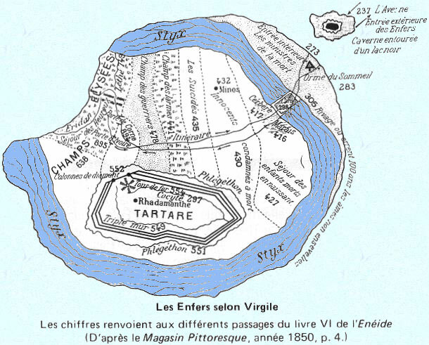 Карта древнегреческого царства мертвых 19 века