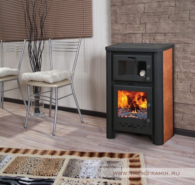 Печь-камина Бавария с духовкой и плитой из прочной и долговечной стали