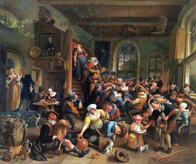 Ян Хавикзоон Стин, «Танец яиц в таверне», 1678, Англия, Лондон