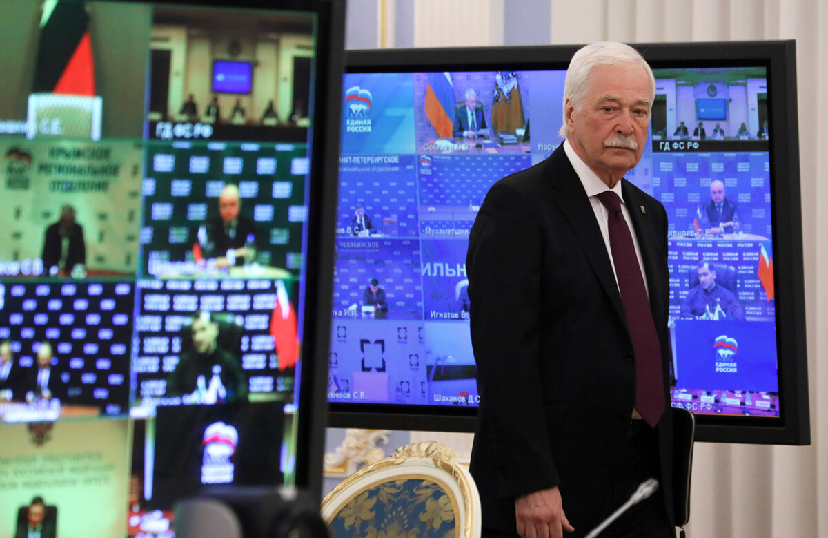 Председатель Высшего совета партии «Единая Россия» Борис Грызлов во время заседания по подготовке предвыборной программы партии на выборах депутатов Госдумы восьмого созыва. Фото: Юлия Зырянова/POOL/ТАСС 