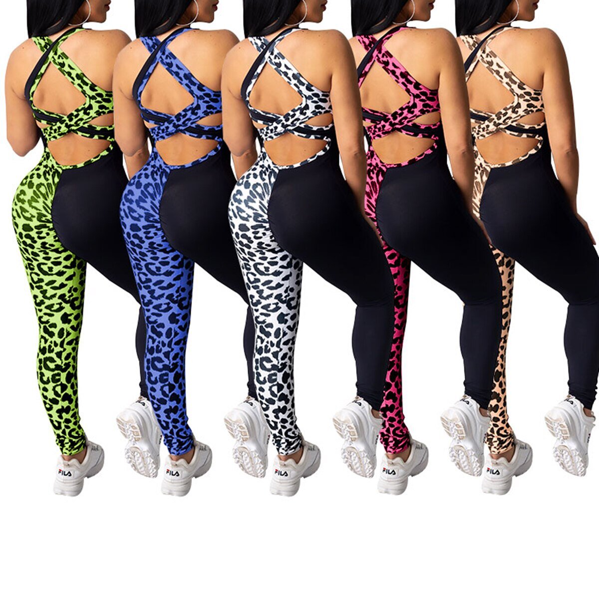 Леопардовый комбинезон в обтяг женский