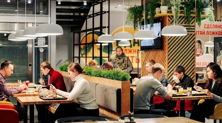 В одной из столовых.