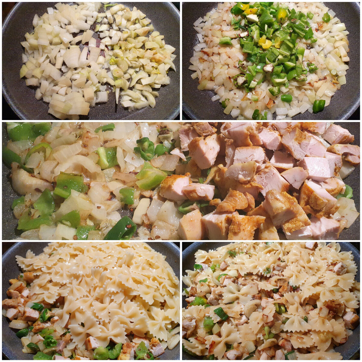 Паста с овощами и курицей