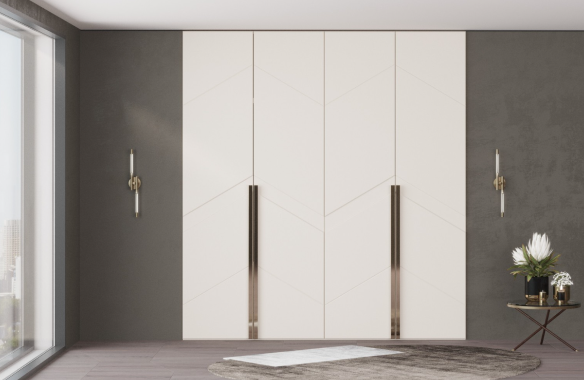 Шкаф «Higher» из МДФ с белоснежными фасадами в фрезеровке - фабрика «Мебиус»