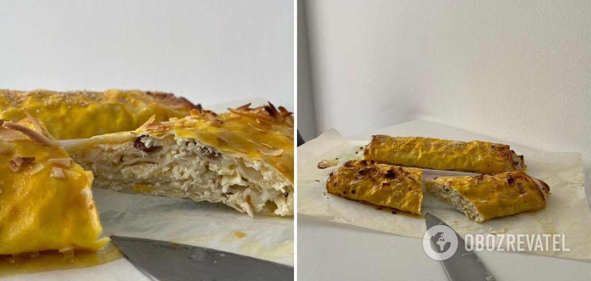 Рулет с яблоками и творогом