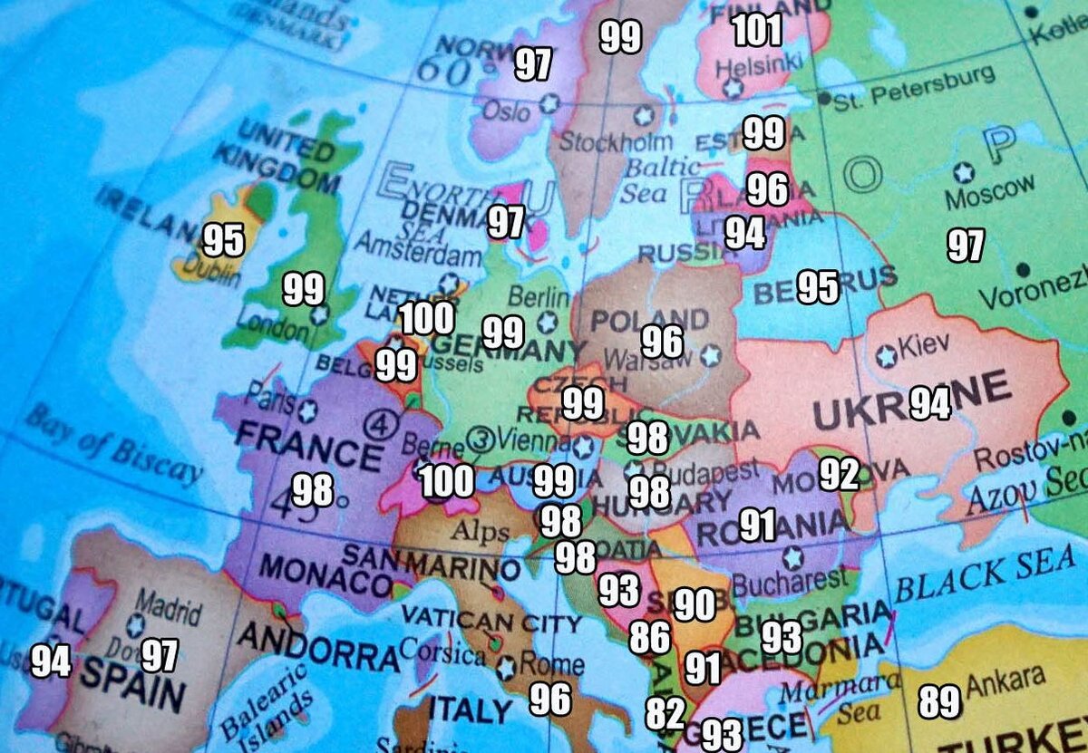 В СМИ появилась карта Европы, показывающая средние значения IQ для всех европейских народов.-2