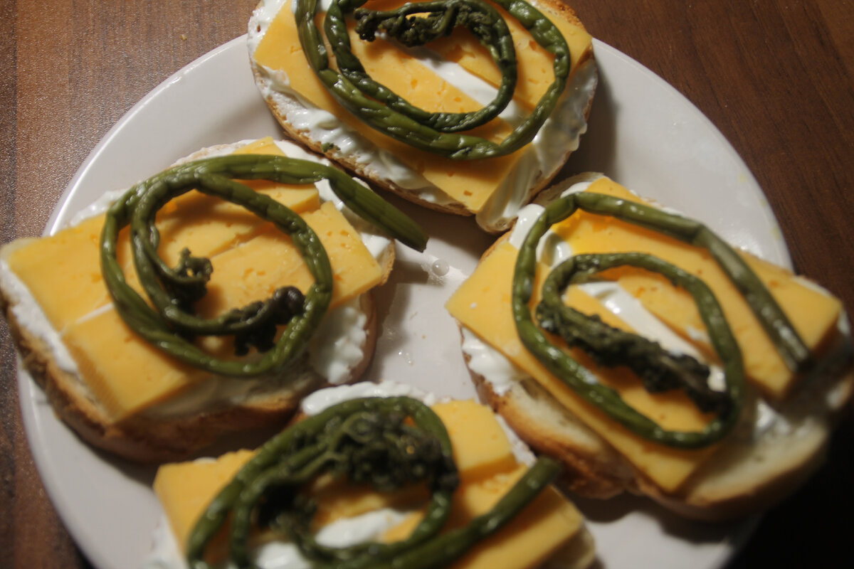 Четыре безумправильных бутерброда со сметаной, сыром и папоротником Орляк от Безумного Фермера (фото Автора).