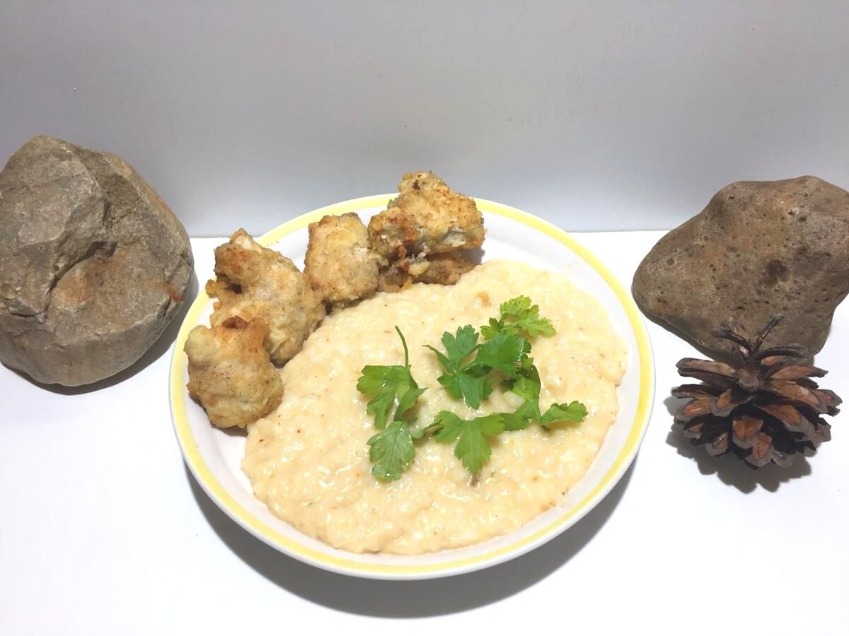 Рис с сыром и курочка в панировке