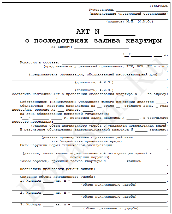 Образец акта о нарушении правил проживания в мкд