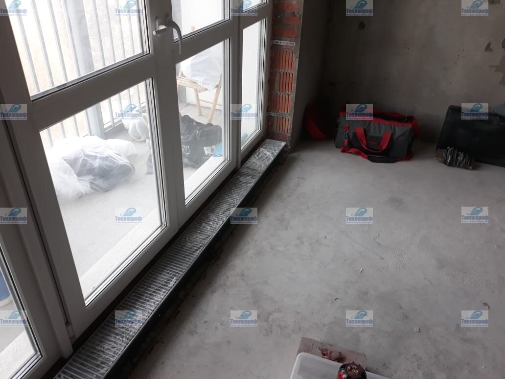 Пример установки внутрипольного конвектора шириной 150 мм глубиной 109 мм и длиной 2400 мм в подоконник