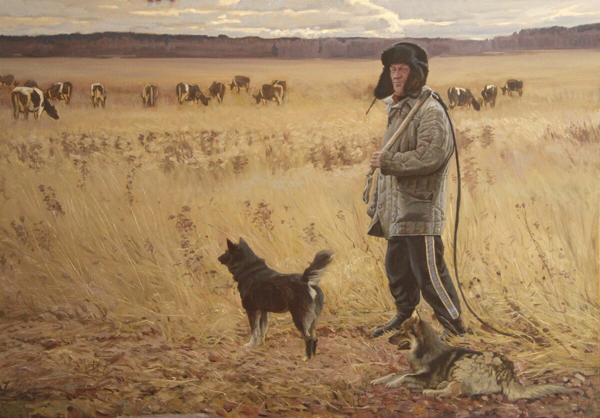 Подшивалов А. "Пастух в деревне Поминово" 140х200 х.м. 2015
