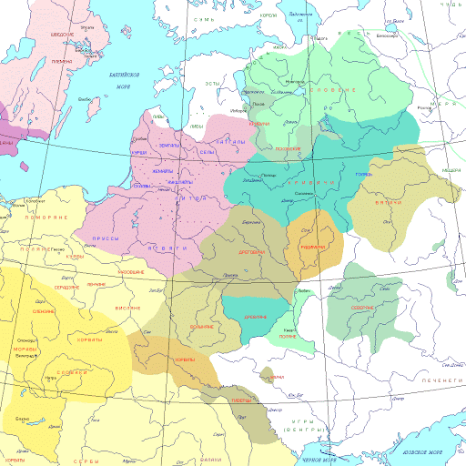 Карта расселения славянских племён.