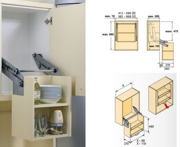 Механизм опускания полок из кухонного шкафа