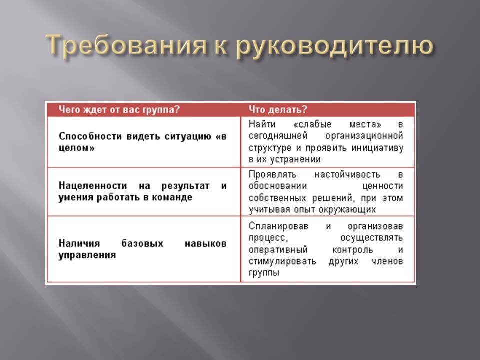 Основные требования к руководителю проекта