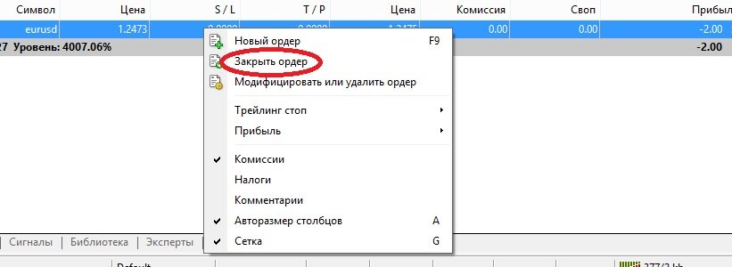 Как закрыть сделку в MT4