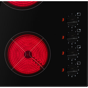  Инфракрасная галогенная варочная панель в действии. Вы можете видеть яркий красный свет, но большая часть энергии, которую выделяет это галогеновое «кольцо», на самом деле является теплом (инфракрасное излучение). 