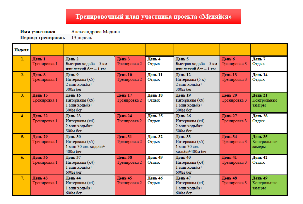 Программа домашних тренировок на 60 дней