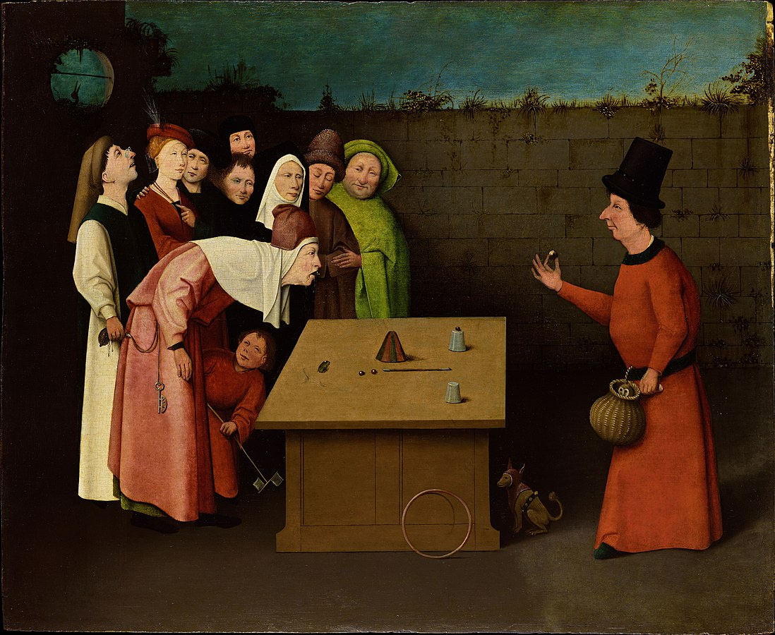 "Фокусник", мастерская Иеронима Босха, 1496-25. Существeет несколько вариантов картины, этот - из коллекции музея в Сен-Жермэн-ан-Лэ (сс) Wikimedia Commons