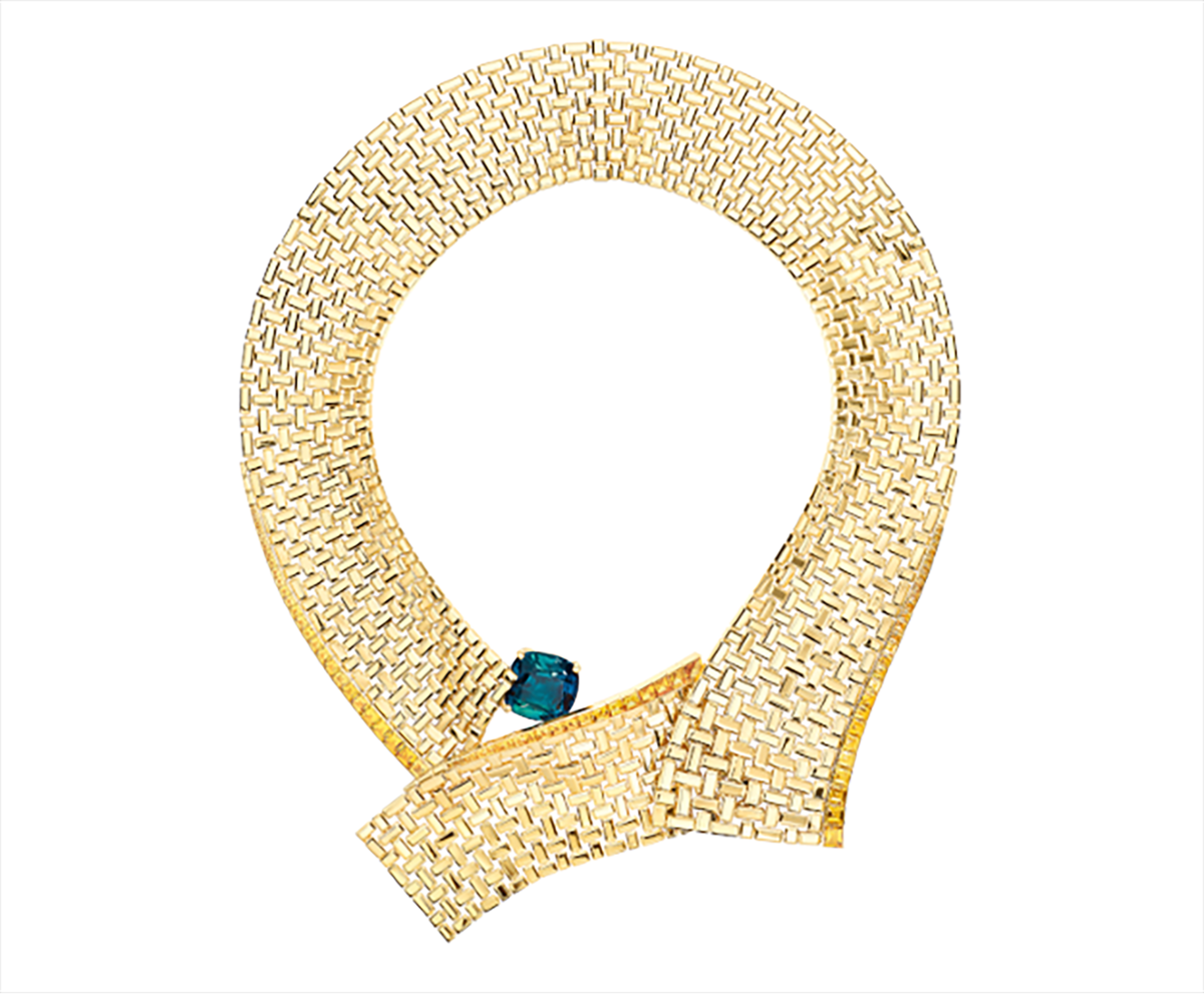 Ожерелье Chaumet Ondulation из желтого золота с индиколитовым турмалином и желтыми сапфирами, 2020 год.