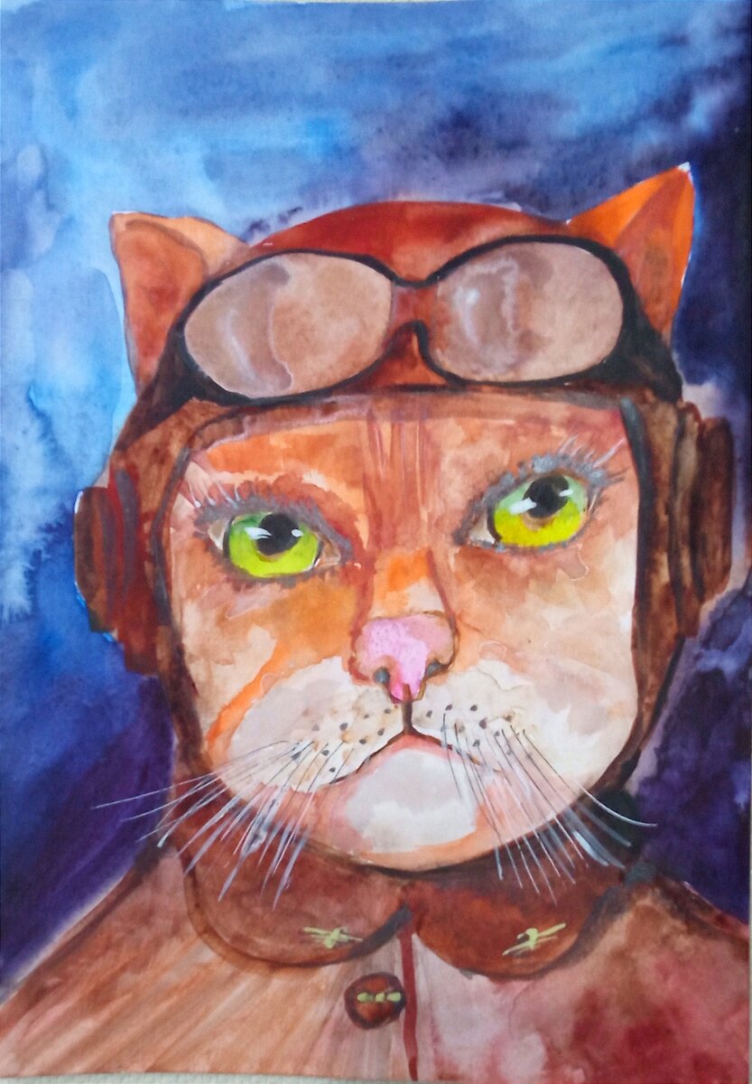 24×32 акварель.пилот-философ,который видит мир из за облаков...