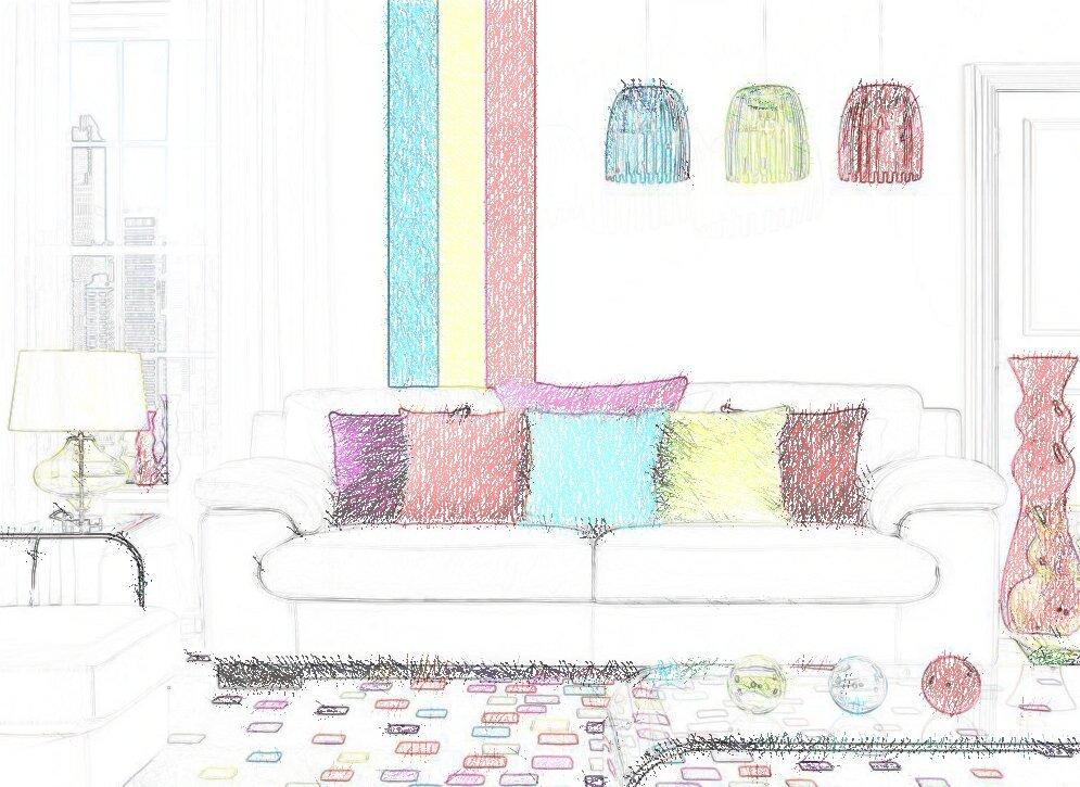 Эскиз контрастного интерьера