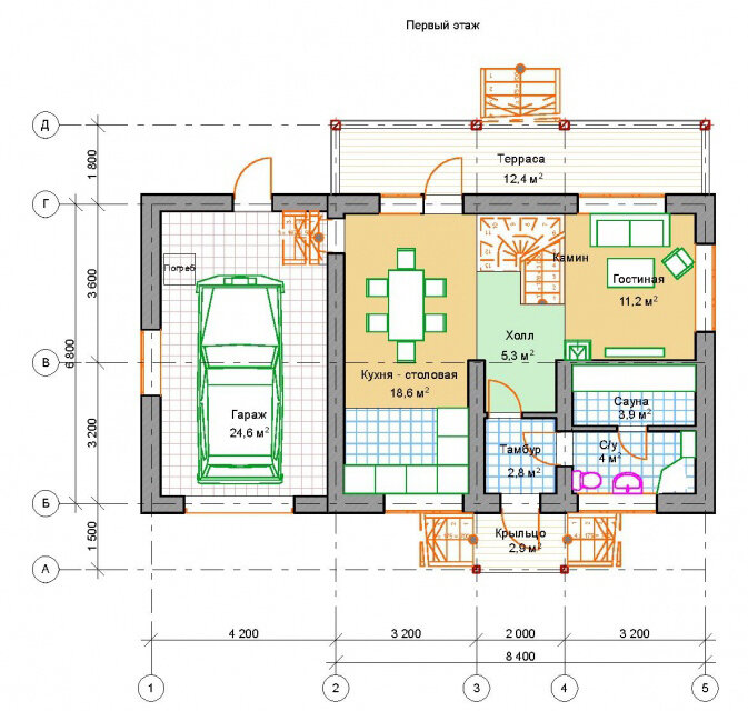 Комбинированный 5-ти комнатный дом 6,8х8,4 м., с гаражом и мансардой, общей площадью 159 кв.м.