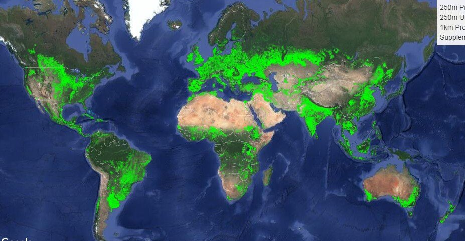 Космическая карта плодородных почв. Скриншот с сайта croplands.org