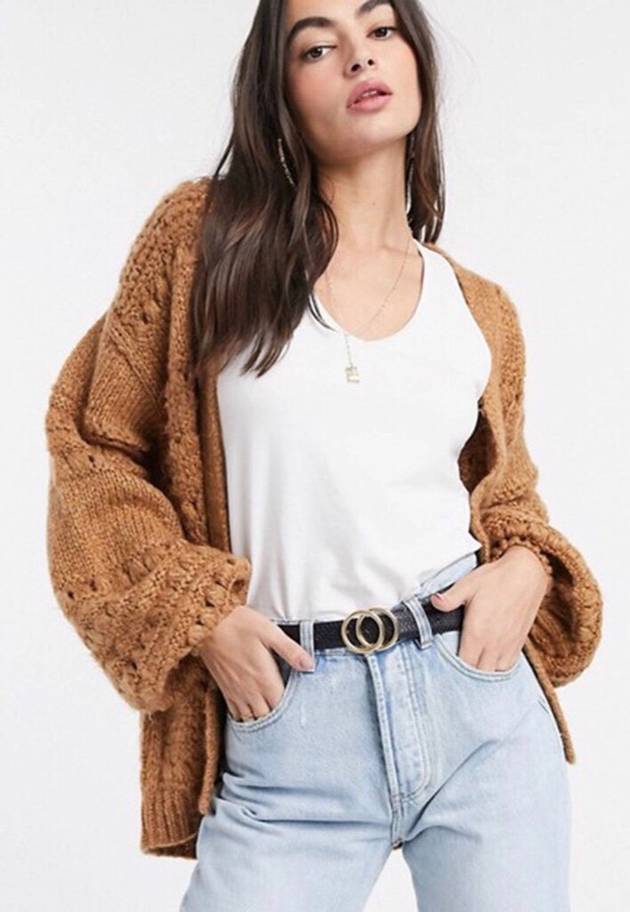 20 теплых вещей для стильной зимы: коричневый кардиган. Фото с сайта Asos