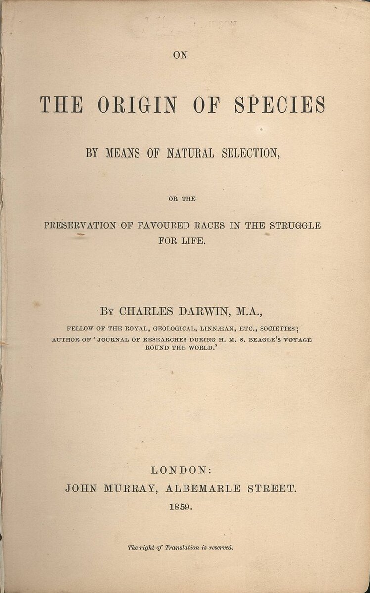 Титульная страница издания «Происхождение видов» 1859 года