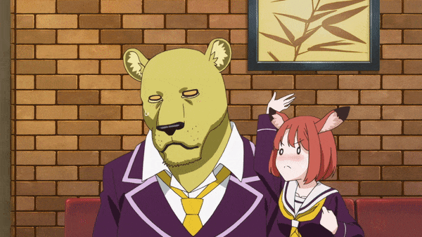 ГИФ'ка из аниме: антилопа без страха наказывает льва.