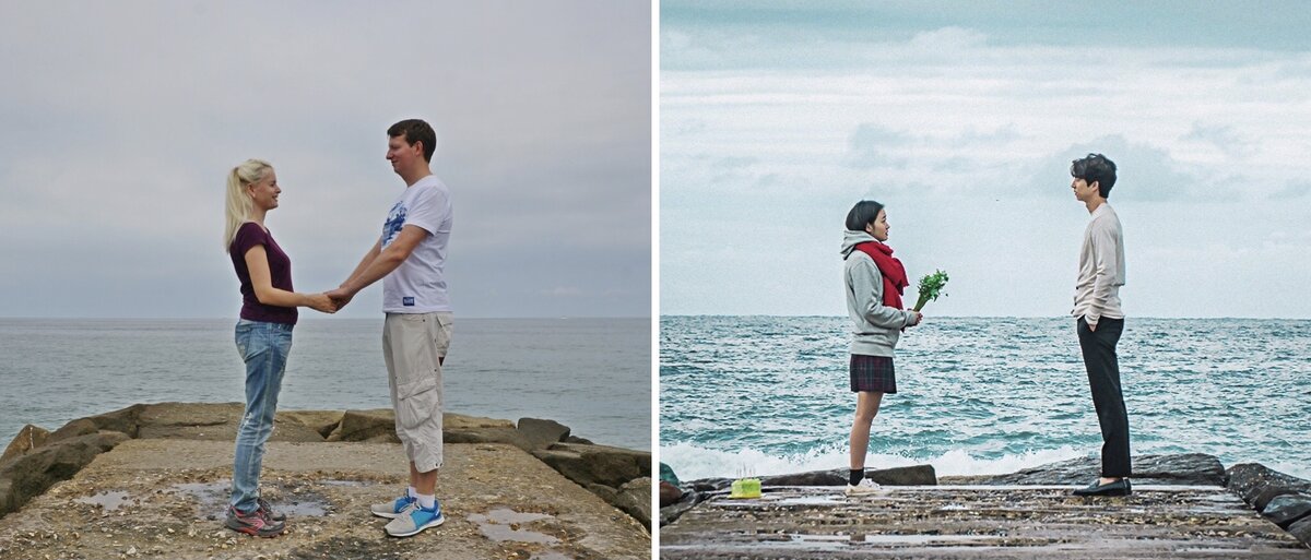 Слева стоим мы, а справа — главные герои дорамы, Ын Так и Токкэби. Похожи, правда?))