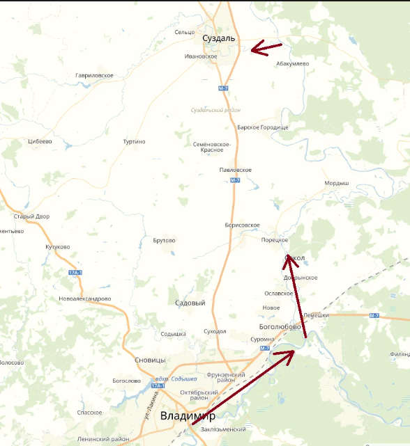 Маршрут атаки Суздаля тумэном темника Бурундая в 1238 году