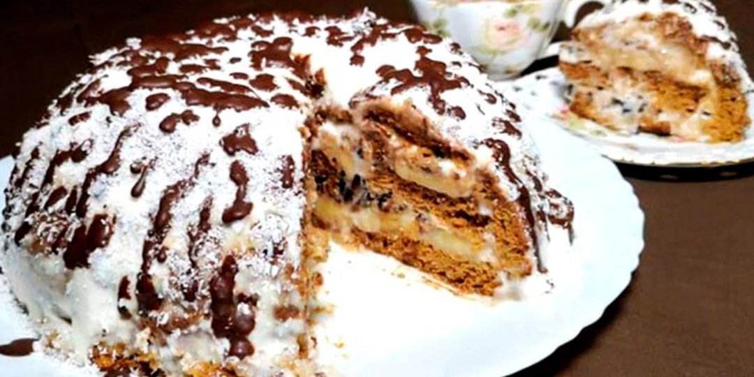 Торт из пряников без выпечки со сгущенкой и черносливом