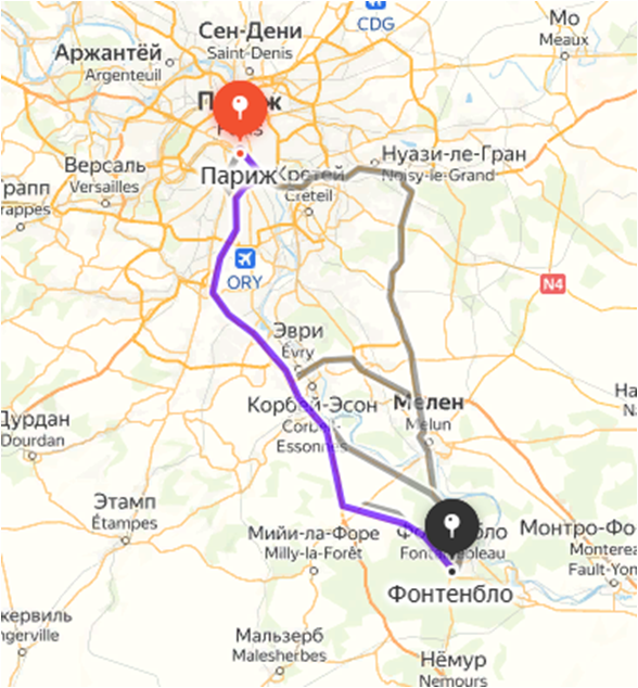 Париж - Фонтенбло. Яндекс.Карты