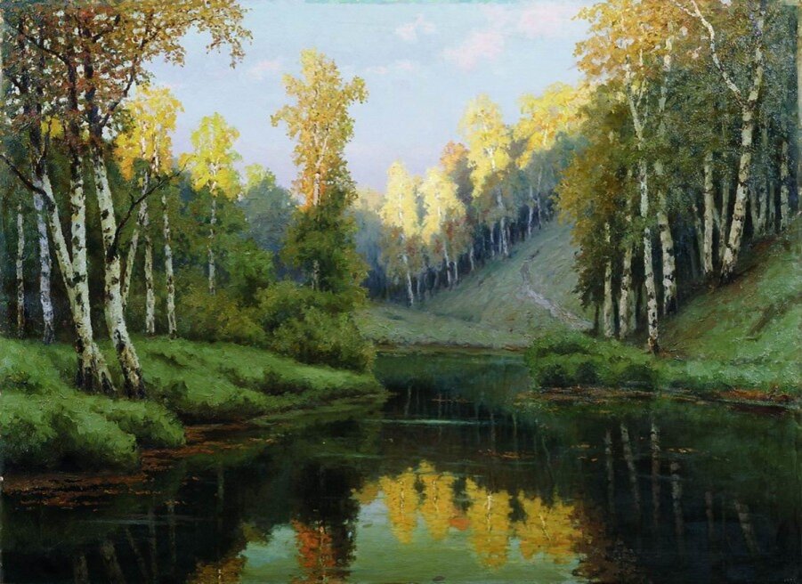 Художник Ефим Ефимович Волков (1844-1920). "Берёзовый лес в сентябре"